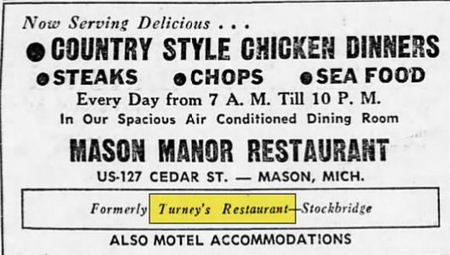 Mason Manor Motel (Turneys Dining Room) - Nov 1957 Ad (newer photo)